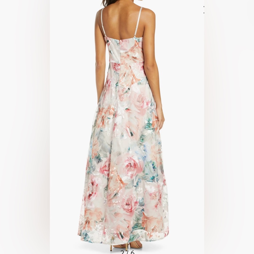 Eliza J floral Print Embroidered Mesh Gown Size 2 - Picture 2 of 11